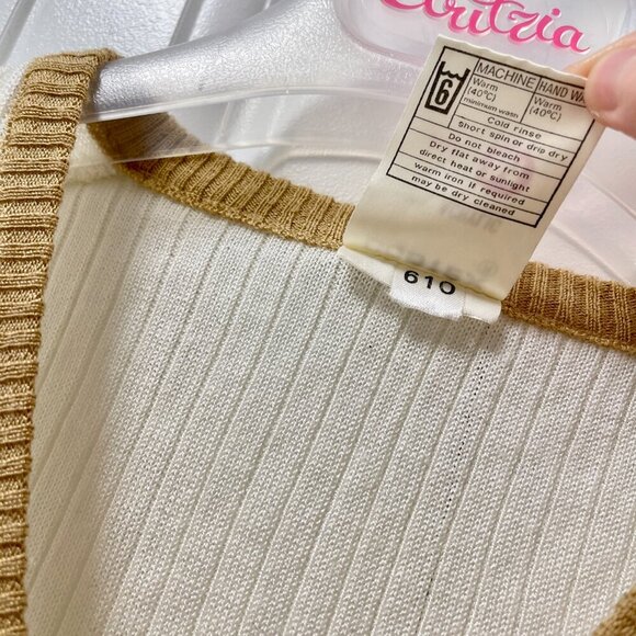 Vintage Dodtex Trim V-Neck Embroidered Bird Sweater Cream & Tan –  M - Picture 6 of 9